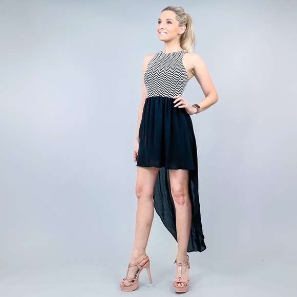 Classy Black and White High Low Dress - Picture 3 of 8